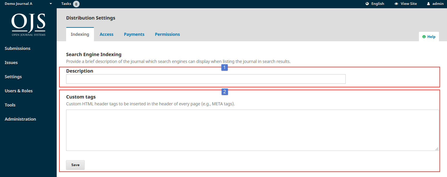 Distribution Settings Open Journal Systems