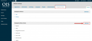 OJS 3.x website settings navigation menus