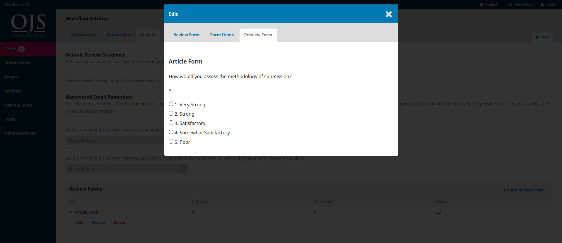 OJS 3 Workflow Settings Review Forms Preview | Open Journal Systems